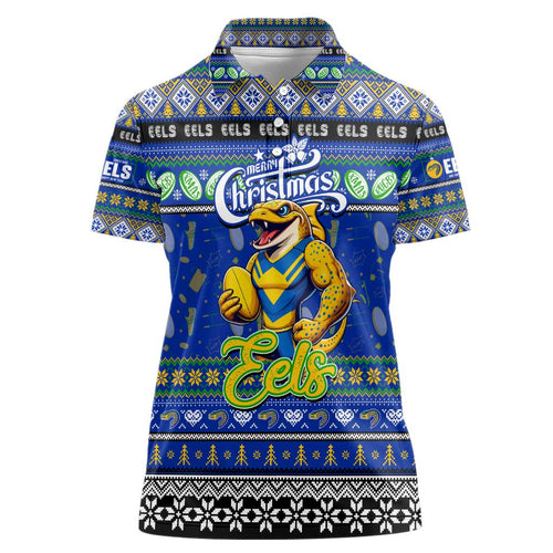 Personalized Eels Rugby Xmas Women Polo Shirt Australia NRL Mascot