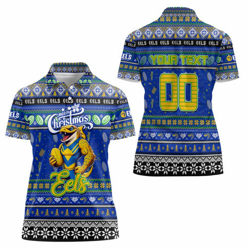 Personalized Eels Rugby Xmas Women Polo Shirt Australia NRL Mascot