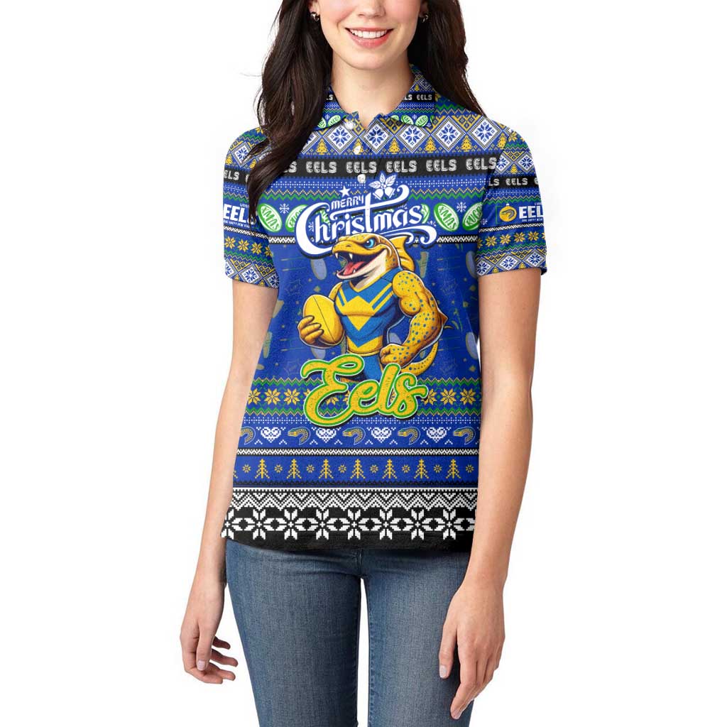 Personalized Eels Rugby Xmas Women Polo Shirt Australia NRL Mascot