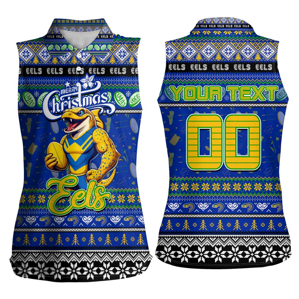 Personalized Eels Rugby Xmas Women Sleeveless Polo Shirt Australia NRL Mascot