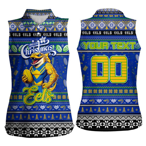 Personalized Eels Rugby Xmas Women Sleeveless Polo Shirt Australia NRL Mascot