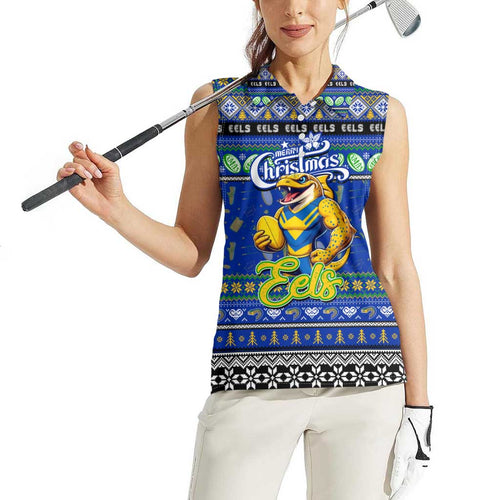 Personalized Eels Rugby Xmas Women Sleeveless Polo Shirt Australia NRL Mascot