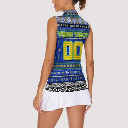Personalized Eels Rugby Xmas Women Sleeveless Polo Shirt Australia NRL Mascot