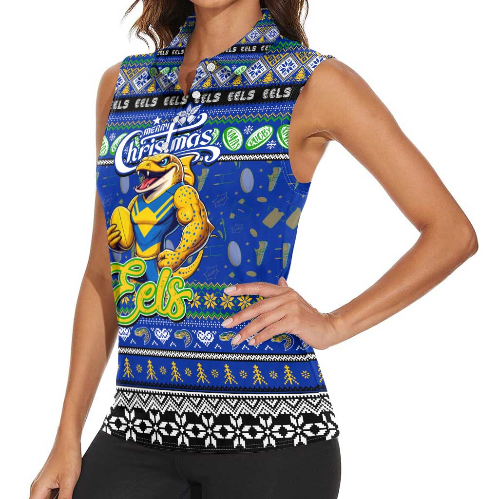 Personalized Eels Rugby Xmas Women Sleeveless Polo Shirt Australia NRL Mascot