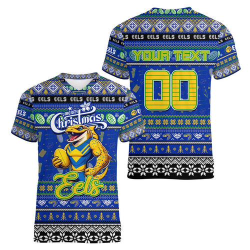 Personalized Eels Rugby Xmas Women V-Neck T-Shirt Australia NRL Mascot