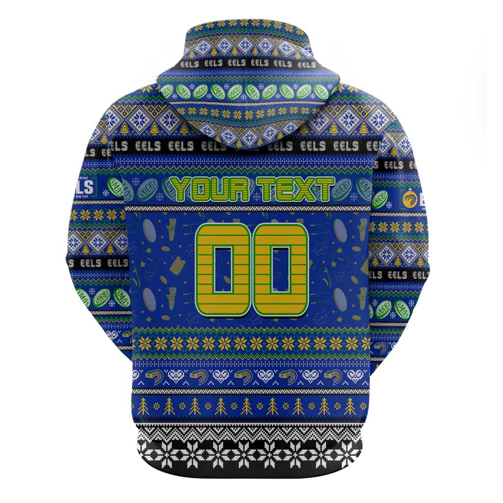 Personalized Eels Rugby Xmas Zip Hoodie Australia NRL Mascot