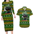 Personalized Panthers Rugby Xmas Couples Matching Long Sleeve Bodycon Dress and Hawaiian Shirt Australia NRL Mascot