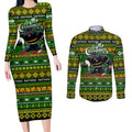 Personalized Panthers Rugby Xmas Couples Matching Long Sleeve Bodycon Dress and Long Sleeve Button Shirt Australia NRL Mascot