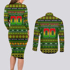 Personalized Panthers Rugby Xmas Couples Matching Long Sleeve Bodycon Dress and Long Sleeve Button Shirt Australia NRL Mascot