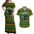 Personalized Panthers Rugby Xmas Couples Matching Off Shoulder Maxi Dress and Hawaiian Shirt Australia NRL Mascot
