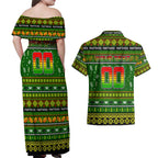 Personalized Panthers Rugby Xmas Couples Matching Off Shoulder Maxi Dress and Hawaiian Shirt Australia NRL Mascot