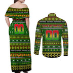 Personalized Panthers Rugby Xmas Couples Matching Off Shoulder Maxi Dress and Long Sleeve Button Shirt Australia NRL Mascot