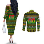 Personalized Panthers Rugby Xmas Couples Matching Off The Shoulder Long Sleeve Dress and Long Sleeve Button Shirt Australia NRL Mascot