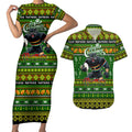 Personalized Panthers Rugby Xmas Couples Matching Short Sleeve Bodycon Dress and Hawaiian Shirt Australia NRL Mascot