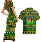 Personalized Panthers Rugby Xmas Couples Matching Short Sleeve Bodycon Dress and Hawaiian Shirt Australia NRL Mascot