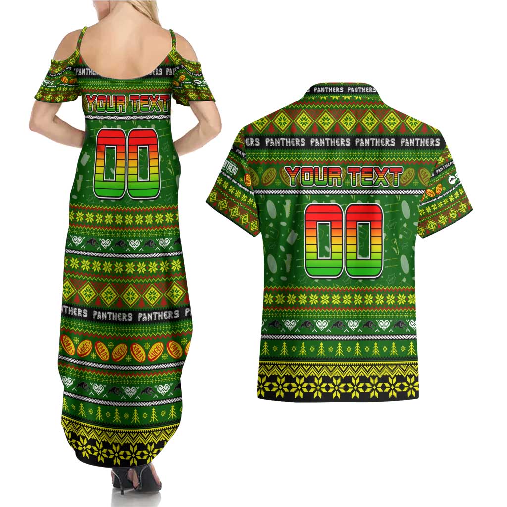 Personalized Panthers Rugby Xmas Couples Matching Summer Maxi Dress and Hawaiian Shirt Australia NRL Mascot