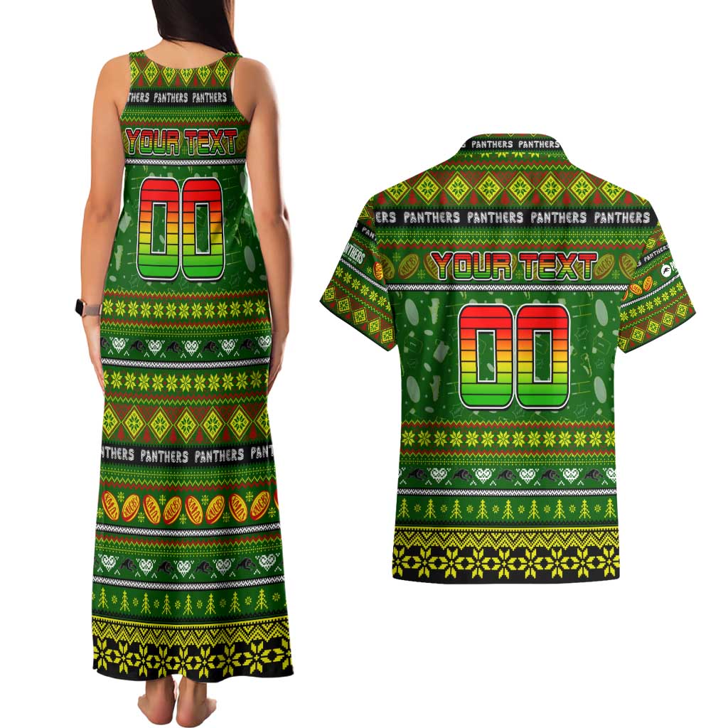 Personalized Panthers Rugby Xmas Couples Matching Tank Maxi Dress and Hawaiian Shirt Australia NRL Mascot