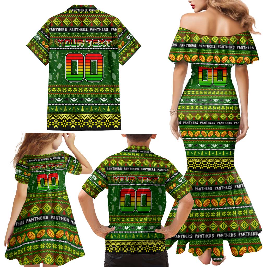 Personalized Panthers Rugby Xmas Family Matching Mermaid Dress and Hawaiian Shirt Australia NRL Mascot