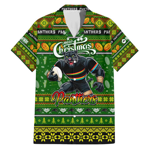 Personalized Panthers Rugby Xmas Family Matching Mermaid Dress and Hawaiian Shirt Australia NRL Mascot