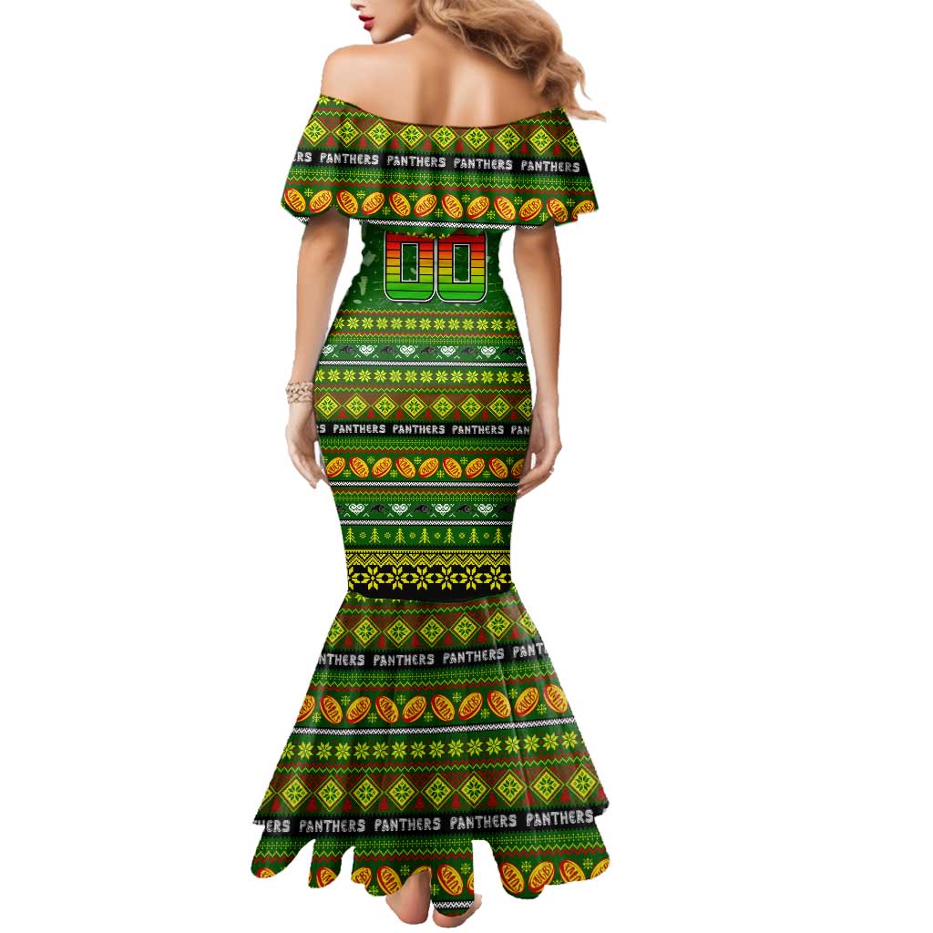 Personalized Panthers Rugby Xmas Family Matching Mermaid Dress and Hawaiian Shirt Australia NRL Mascot
