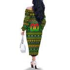 Personalized Panthers Rugby Xmas Family Matching Off The Shoulder Long Sleeve Dress and Hawaiian Shirt Australia NRL Mascot