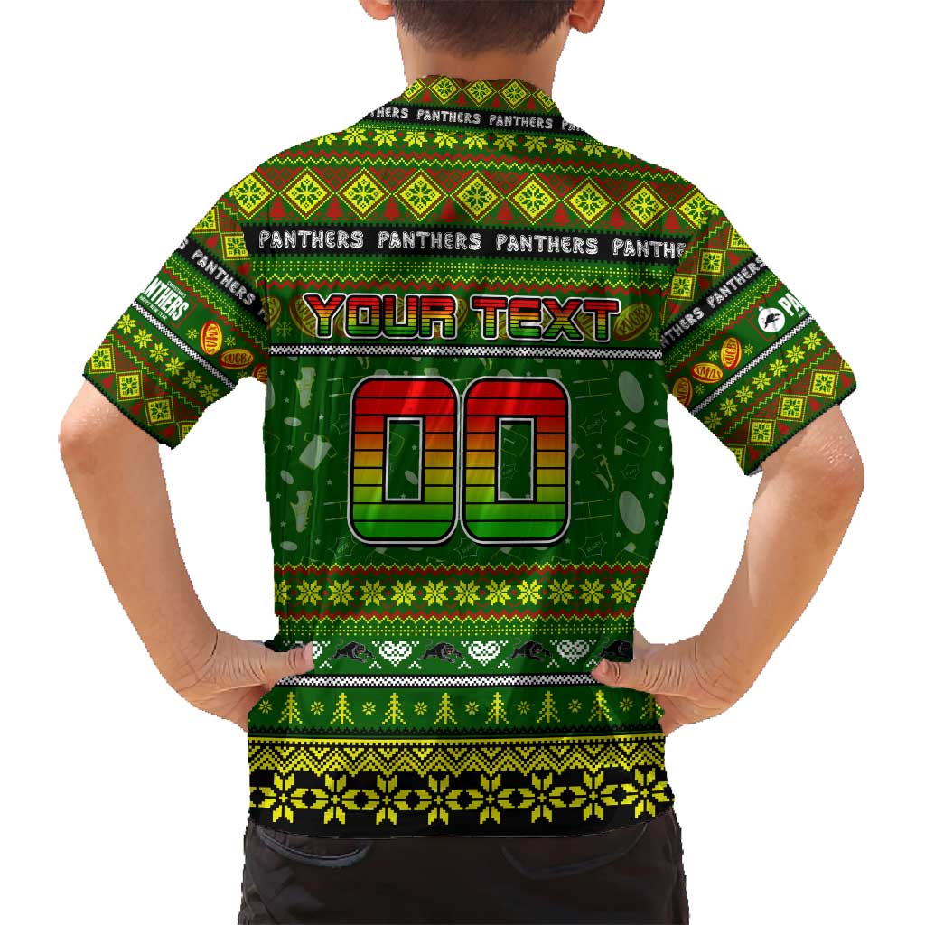 Personalized Panthers Rugby Xmas Family Matching Off Shoulder Maxi Dress and Hawaiian Shirt Australia NRL Mascot