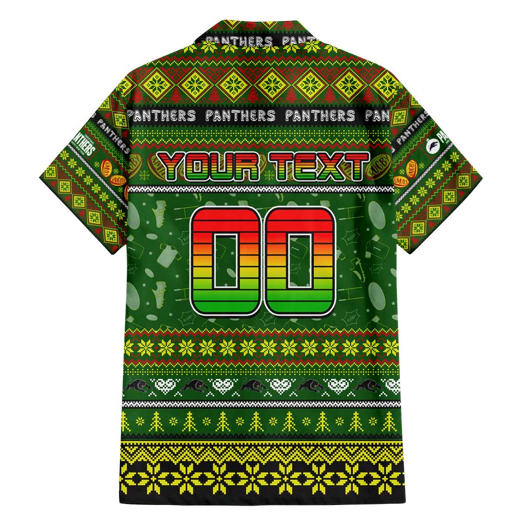 Personalized Panthers Rugby Xmas Family Matching Off Shoulder Maxi Dress and Hawaiian Shirt Australia NRL Mascot
