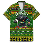 Personalized Panthers Rugby Xmas Family Matching Off Shoulder Short Dress and Hawaiian Shirt Australia NRL Mascot