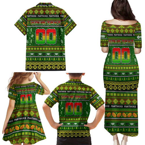 Personalized Panthers Rugby Xmas Family Matching Puletasi and Hawaiian Shirt Australia NRL Mascot