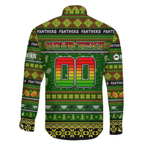Personalized Panthers Rugby Xmas Family Matching Short Sleeve Bodycon Dress and Hawaiian Shirt Australia NRL Mascot
