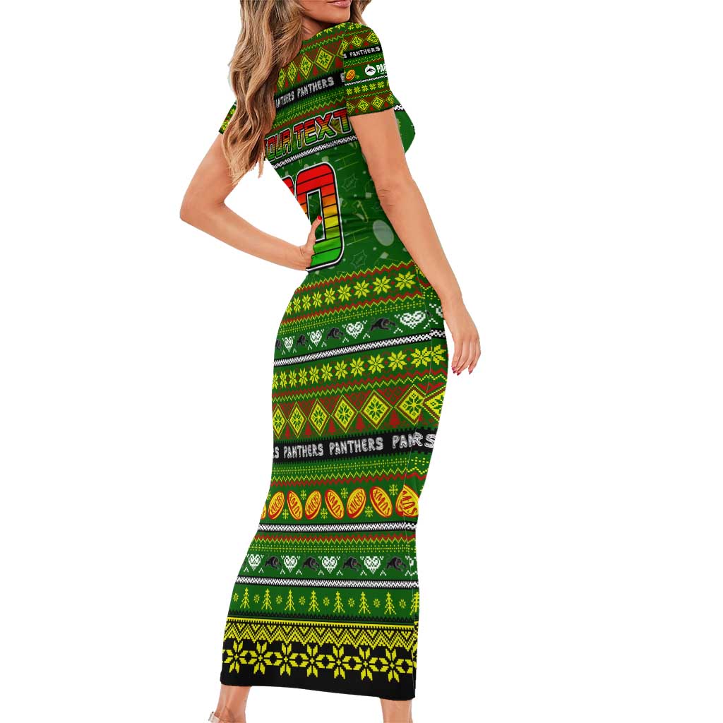 Personalized Panthers Rugby Xmas Family Matching Short Sleeve Bodycon Dress and Hawaiian Shirt Australia NRL Mascot