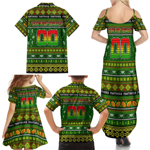 Personalized Panthers Rugby Xmas Family Matching Summer Maxi Dress and Hawaiian Shirt Australia NRL Mascot