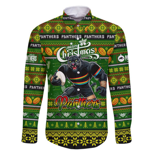 Personalized Panthers Rugby Xmas Family Matching Summer Maxi Dress and Hawaiian Shirt Australia NRL Mascot