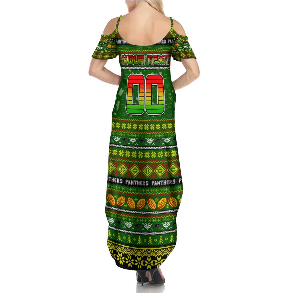 Personalized Panthers Rugby Xmas Family Matching Summer Maxi Dress and Hawaiian Shirt Australia NRL Mascot