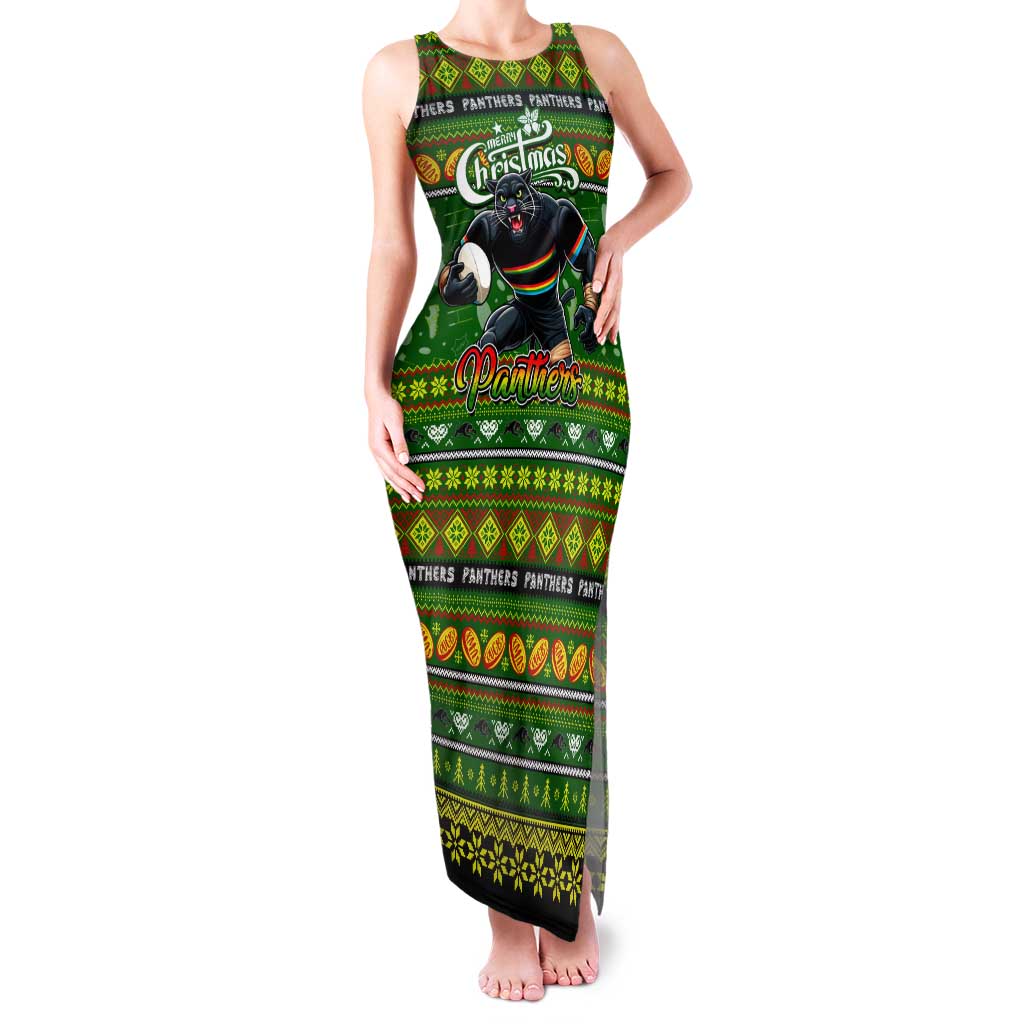 Personalized Panthers Rugby Xmas Family Matching Tank Maxi Dress and Hawaiian Shirt Australia NRL Mascot