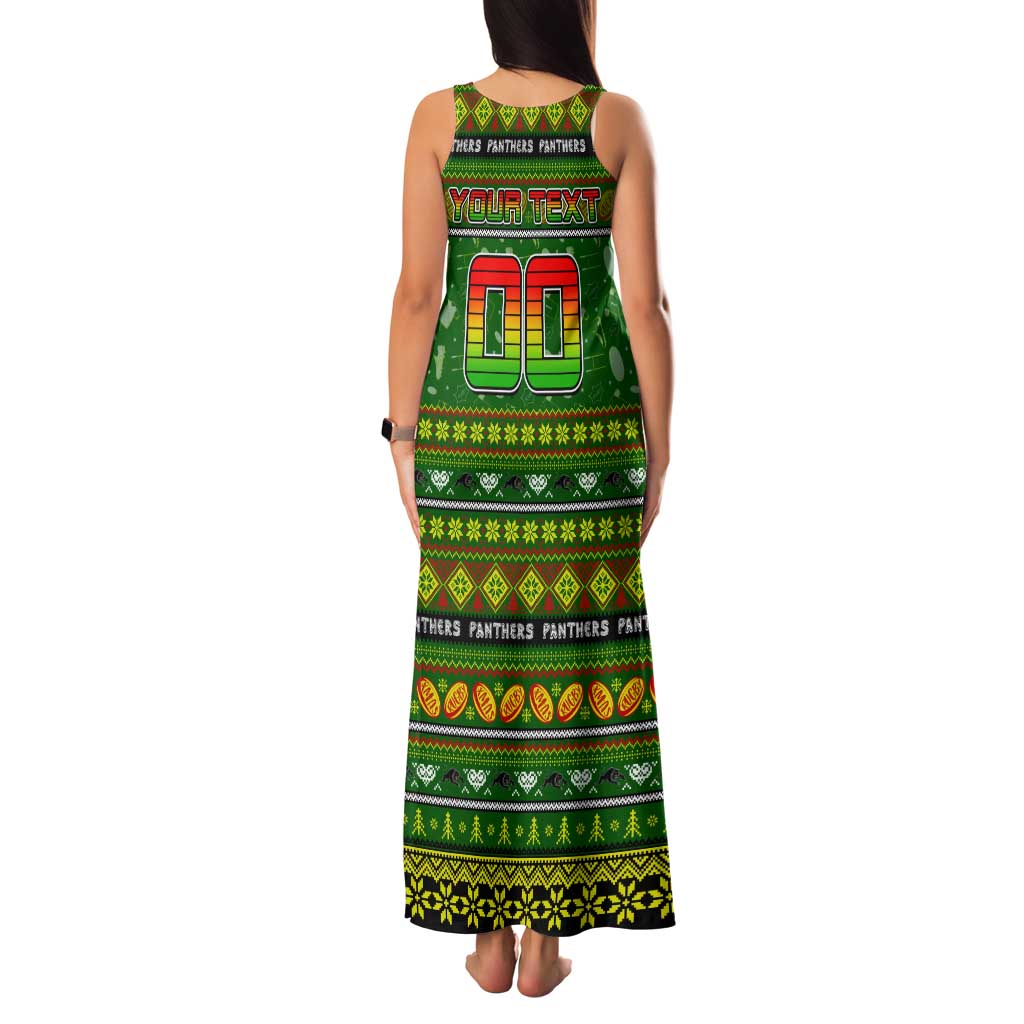 Personalized Panthers Rugby Xmas Family Matching Tank Maxi Dress and Hawaiian Shirt Australia NRL Mascot