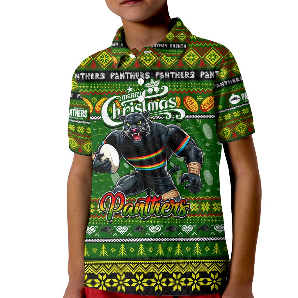 Personalized Panthers Rugby Xmas Kid Polo Shirt Australia NRL Mascot