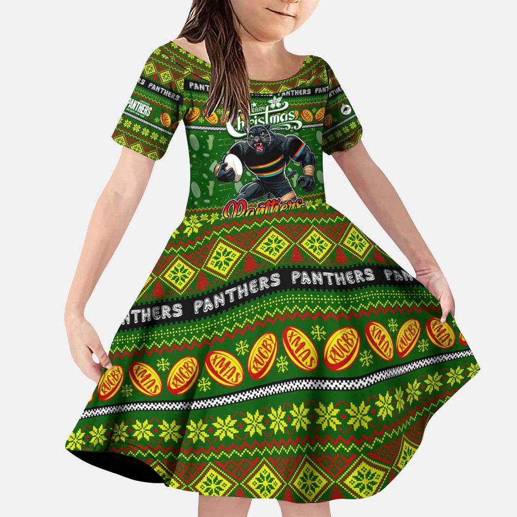 Personalized Panthers Rugby Xmas Kid Short Sleeve Dress Australia NRL Mascot