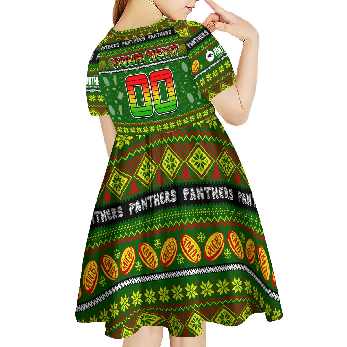 Personalized Panthers Rugby Xmas Kid Short Sleeve Dress Australia NRL Mascot