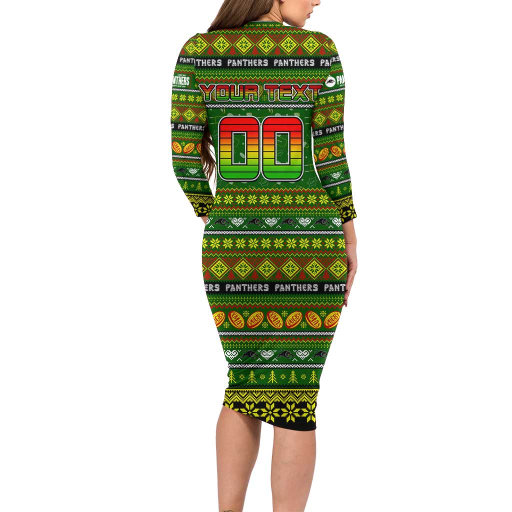 Personalized Panthers Rugby Xmas Long Sleeve Bodycon Dress Australia NRL Mascot