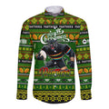Personalized Panthers Rugby Xmas Long Sleeve Button Shirt Australia NRL Mascot