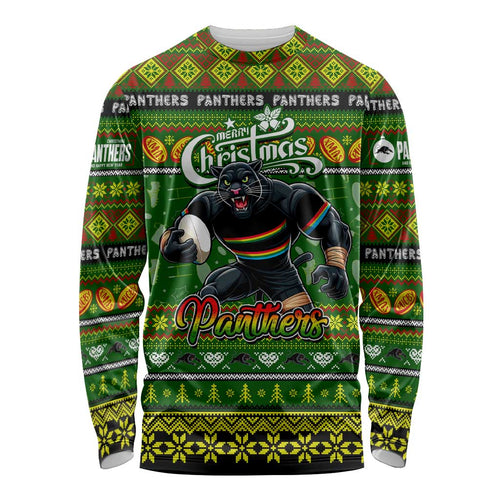 Personalized Panthers Rugby Xmas Long Sleeve Shirt Australia NRL Mascot