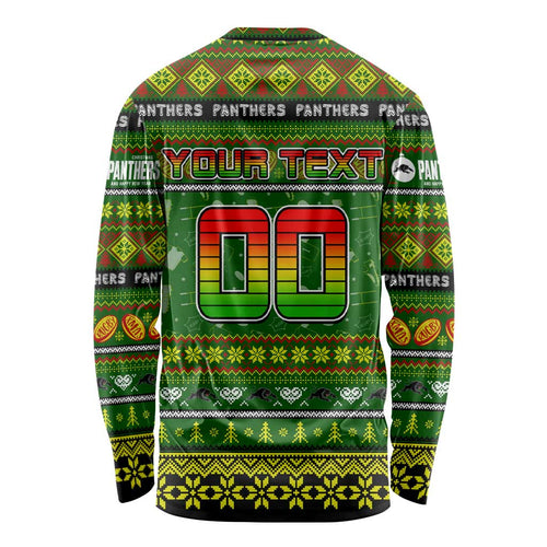 Personalized Panthers Rugby Xmas Long Sleeve Shirt Australia NRL Mascot