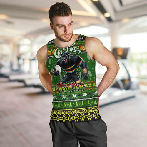 Personalized Panthers Rugby Xmas Men Tank Top Australia NRL Mascot