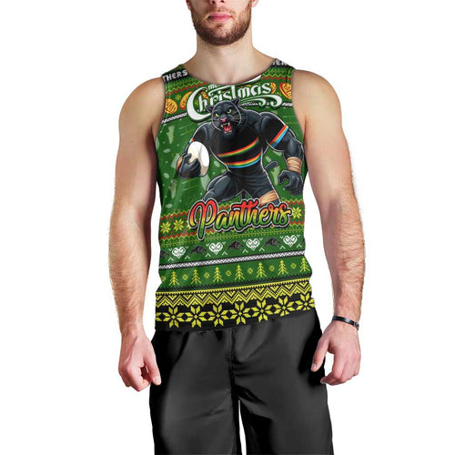Personalized Panthers Rugby Xmas Men Tank Top Australia NRL Mascot