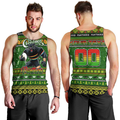 Personalized Panthers Rugby Xmas Men Tank Top Australia NRL Mascot