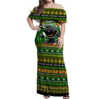 Personalized Panthers Rugby Xmas Off Shoulder Maxi Dress Australia NRL Mascot