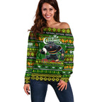 Personalized Panthers Rugby Xmas Off Shoulder Sweater Australia NRL Mascot