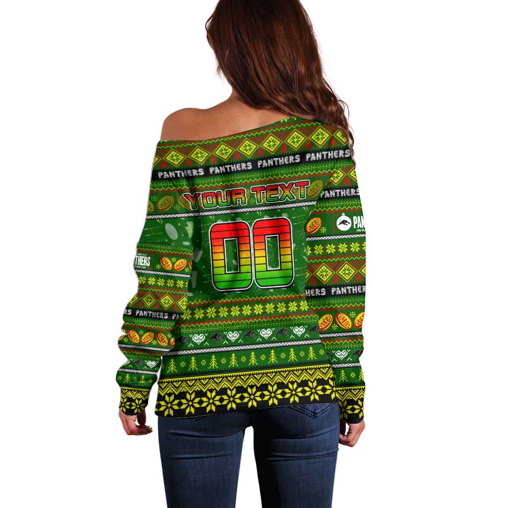 Personalized Panthers Rugby Xmas Off Shoulder Sweater Australia NRL Mascot