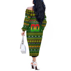 Personalized Panthers Rugby Xmas Off The Shoulder Long Sleeve Dress Australia NRL Mascot
